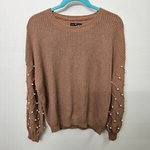Brown Sweater Size M | Pearl Accents | Emery Rose